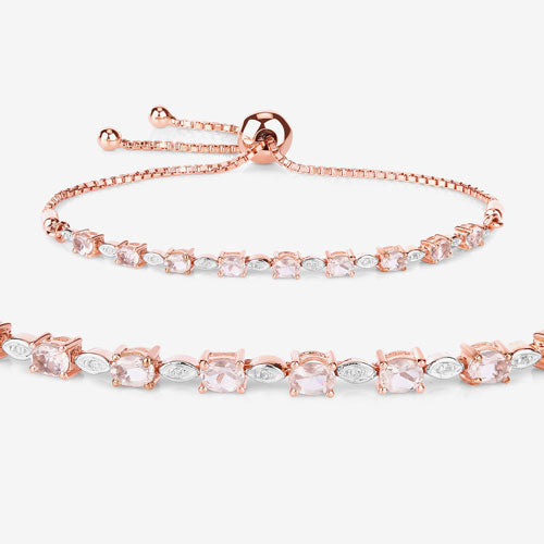 1.38 Carat Genuine Morganite and White Diamond .925 Sterling Silver Bracelet