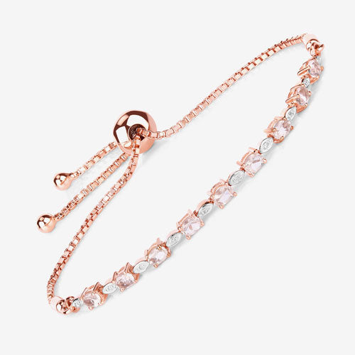 1.38 Carat Genuine Morganite and White Diamond .925 Sterling Silver Bracelet