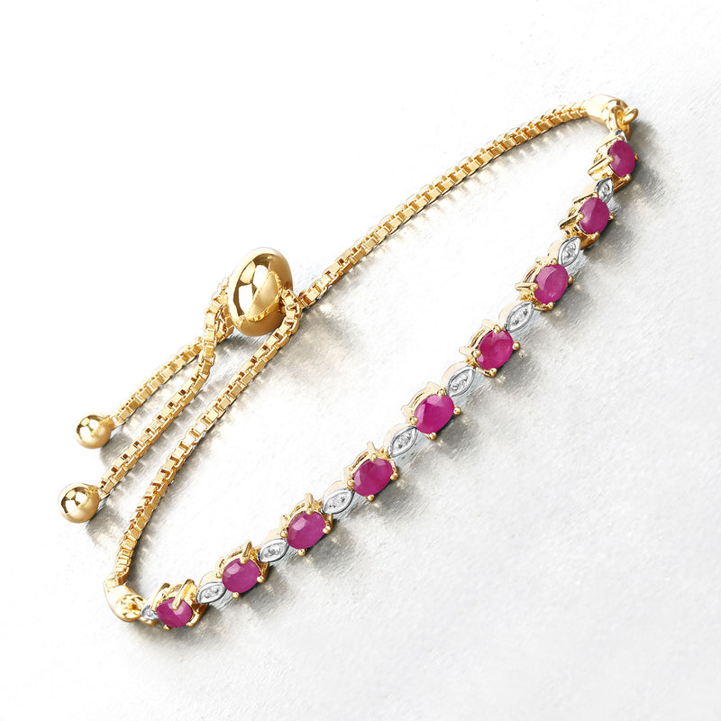 2.01 Carat Genuine Ruby and White Diamond .925 Sterling Silver Bracelet