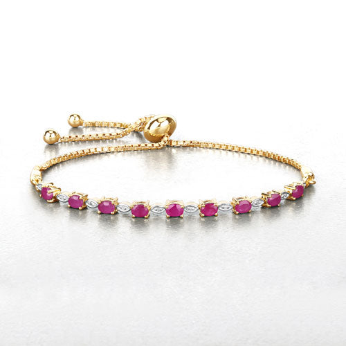 2.01 Carat Genuine Ruby and White Diamond .925 Sterling Silver Bracelet