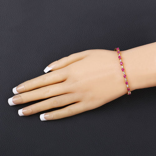 2.01 Carat Genuine Ruby and White Diamond .925 Sterling Silver Bracelet