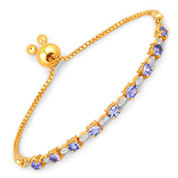 1.56 Carat Genuine Tanzanite and White Diamond .925 Sterling Silver Bracelet