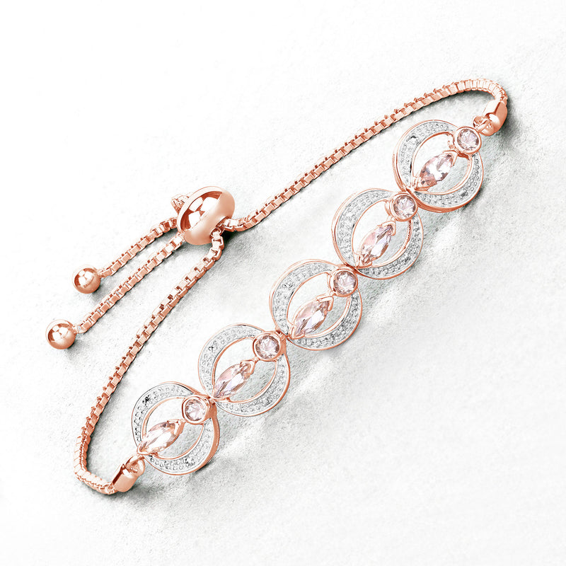 1.65 Carat Genuine Morganite and White Diamond .925 Sterling Silver Bracelet