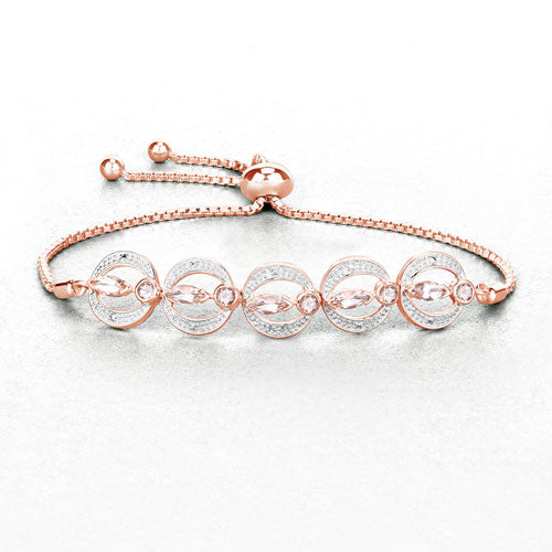 1.65 Carat Genuine Morganite and White Diamond .925 Sterling Silver Bracelet