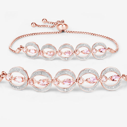 1.65 Carat Genuine Morganite and White Diamond .925 Sterling Silver Bracelet