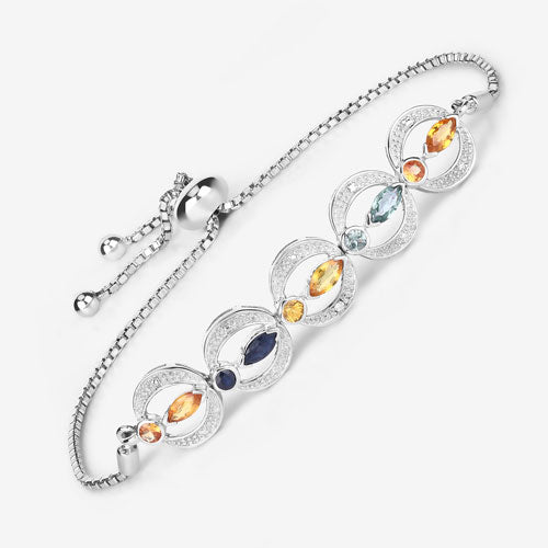 1.80 Carat Genuine Multi Sapphire .925 Sterling Silver Bracelet