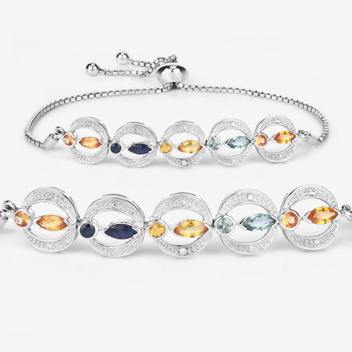 1.80 Carat Genuine Multi Sapphire .925 Sterling Silver Bracelet