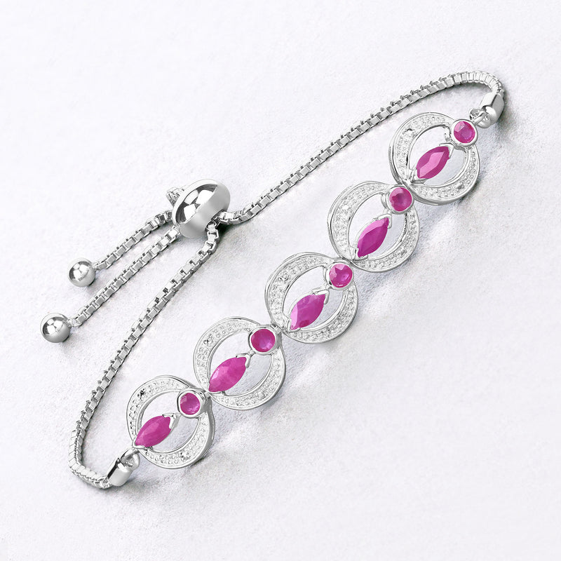 1.65 Carat Genuine Ruby and White Diamond .925 Sterling Silver Bracelet