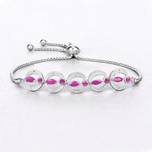 1.65 Carat Genuine Ruby and White Diamond .925 Sterling Silver Bracelet