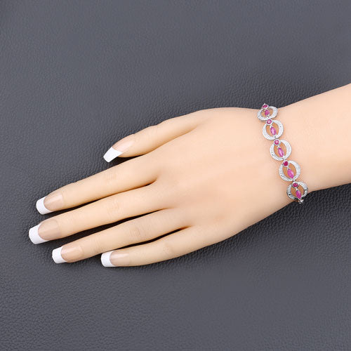 1.65 Carat Genuine Ruby and White Diamond .925 Sterling Silver Bracelet
