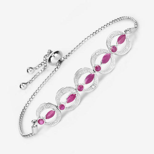 1.65 Carat Genuine Ruby and White Diamond .925 Sterling Silver Bracelet