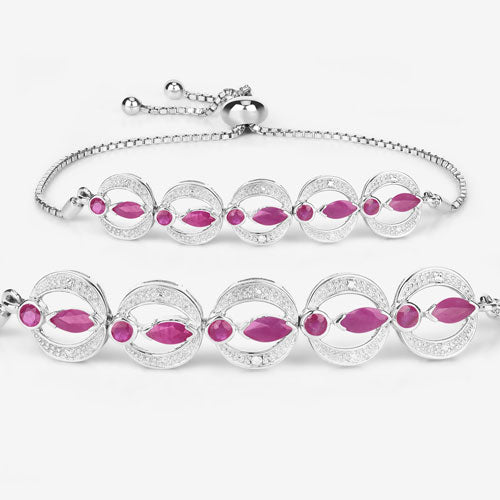 1.65 Carat Genuine Ruby and White Diamond .925 Sterling Silver Bracelet
