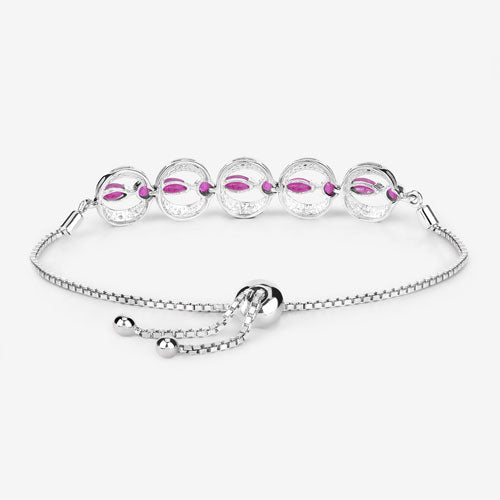 1.65 Carat Genuine Ruby and White Diamond .925 Sterling Silver Bracelet