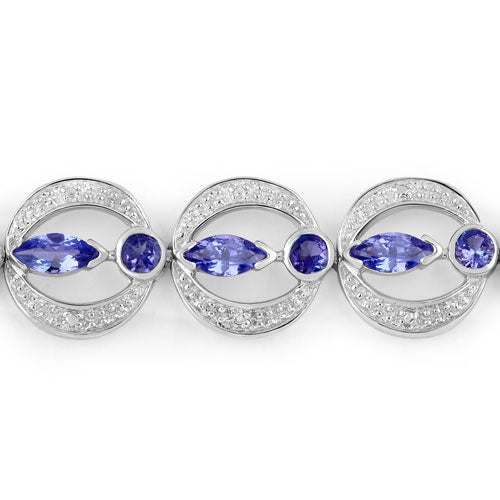 1.70 Carat Genuine Tanzanite and White Diamond .925 Sterling Silver Bracelet