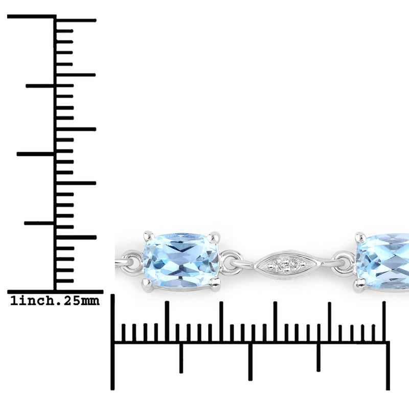 7.12 Carat Genuine Blue Topaz and White Topaz .925 Sterling Silver Bracelet