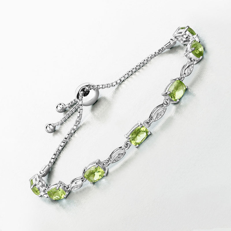 6.21 Carat Genuine Peridot and White Topaz .925 Sterling Silver Bracelet