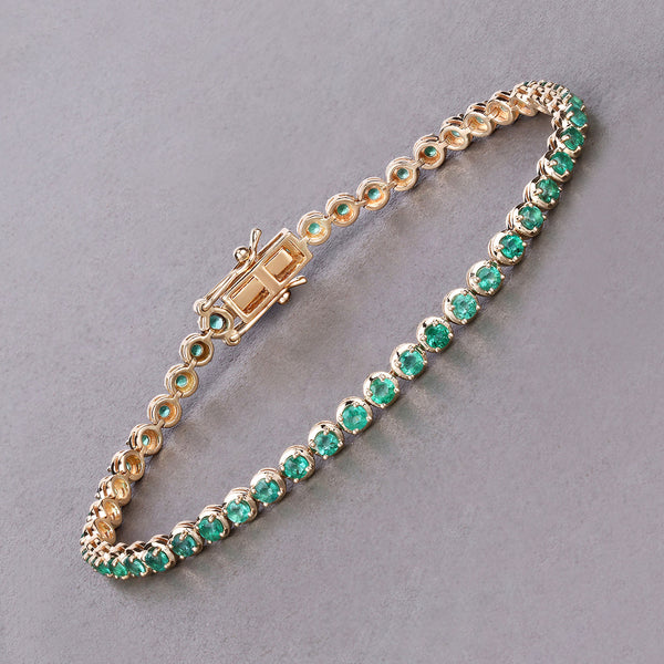 2.76 Carat Genuine Zambian Emerald 14K Yellow Gold Bracelet