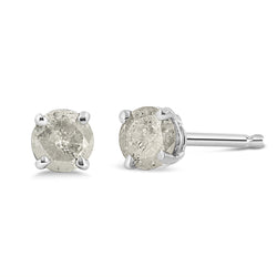 .925 Sterling Silver 1/2 Cttw 4-Prong Round-cut "Salt and Pepper" Diamond Classic Stud Earrings (I-J Color, I3 Clarity)