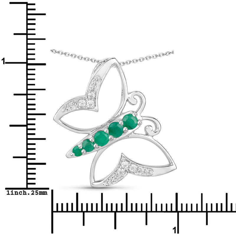 0.51 Carat Genuine Emerald and White Zircon .925 Sterling Silver Necklace