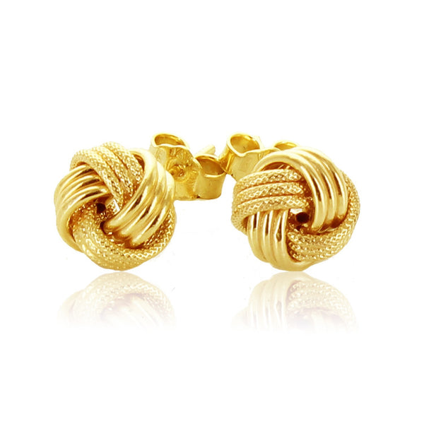 14k Yellow Gold Love Knot with Ridge Texture Earrings