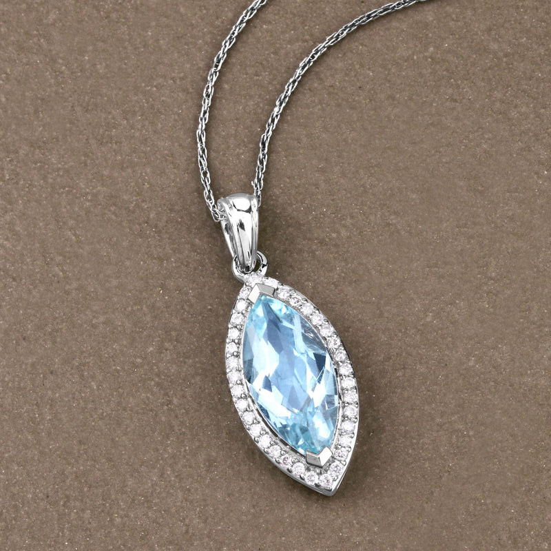 2.55 Carat Genuine Aquamarine and White Diamond 14K White Gold Pendant