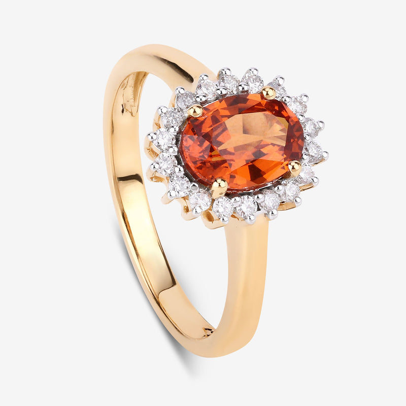 1.87 Carat Genuine Spessartite Garnet and White Diamond 14K Yellow Gold Ring