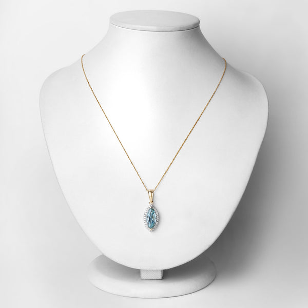 2.77 Carat Genuine Aquamarine and White Diamond 14K Yellow Gold Pendant