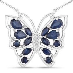 2.94 Carat Genuine Blue Sapphire and White Zircon .925 Sterling Silver Necklace