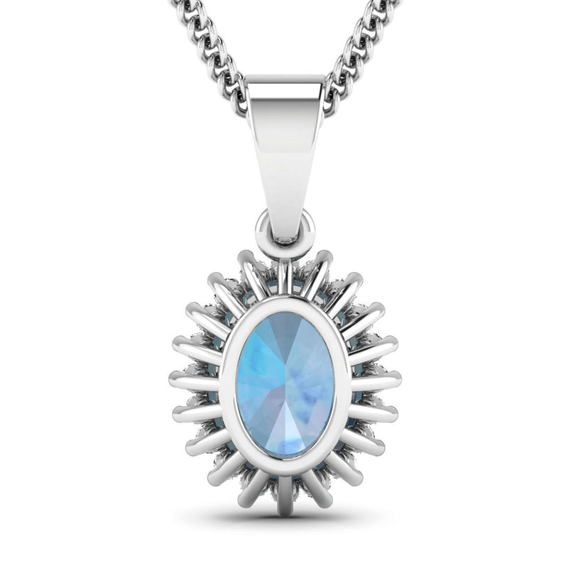 1.09 Carat Genuine Aquamarine and White Diamond 14K White Gold Pendant