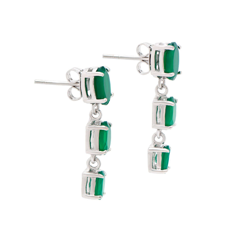 4.05 ctw Green Agate Rhodium Plated Designer Earrings