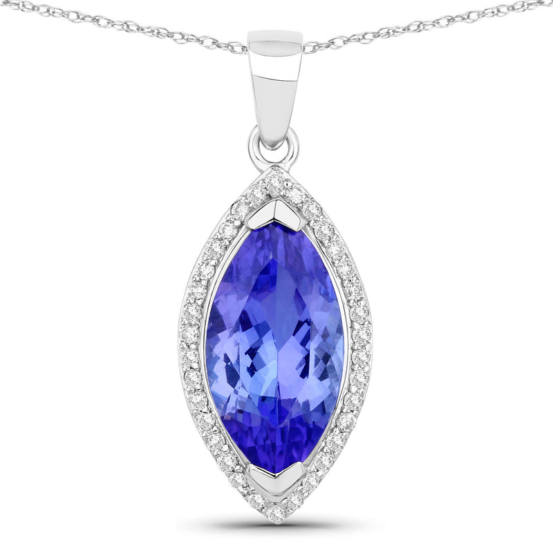 2.59 Carat Genuine Tanzanite and White Diamond 14K White Gold Pendant