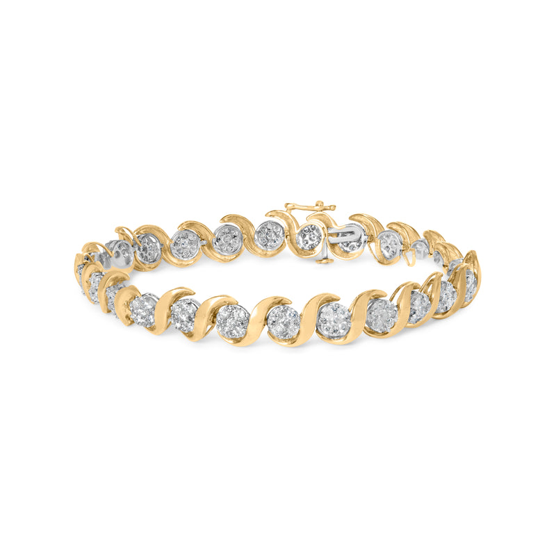 10K Yellow Gold 4.00 Cttw Round-Cut Diamond Floral Link 7.5" Bracelet (H-I Color, I2-I3 Clarity)