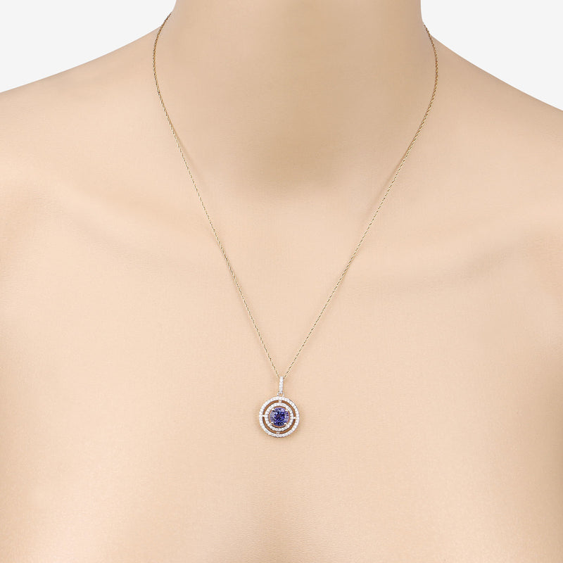 2.41 Carat Genuine Tanzanite and White Diamond 14K Yellow Gold Pendant