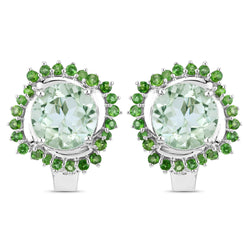 8.94 Carat Genuine Green Amethyst and Chrome Diopside .925 Sterling Silver Earrings