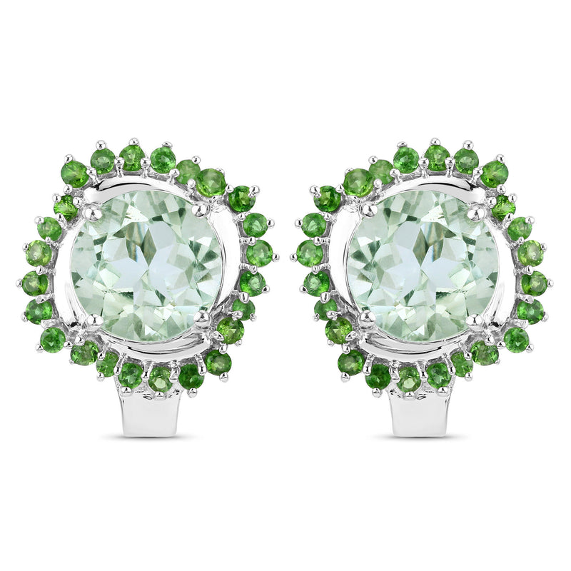 8.94 Carat Genuine Green Amethyst and Chrome Diopside .925 Sterling Silver Earrings