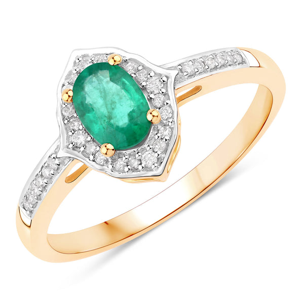 0.54 Carat Genuine Zambian Emerald And White Diamond 10K Yellow Gold Ring