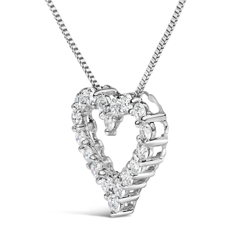 14K White Gold 1.0 Cttw Lab Grown Diamond Open Heart 18" Pendant Necklace (F-G Color, VS1-VS2 Clarity)