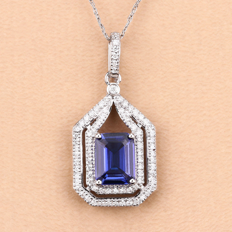 2.48 Carat Genuine Tanzanite and White Diamond 14K White Gold Pendant