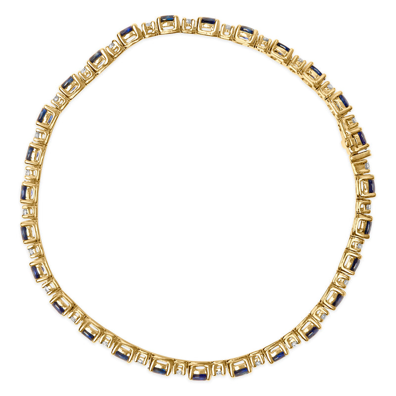 18K Yellow Gold 3/4 Cttw Diamond and 5 1/3 Cttw Oval Blue Sapphire Alternating Link Bracelet (G-H Color, VS1-VS2 Clarity)  - 7.25" Inches