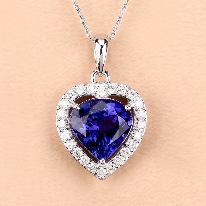 3.74 Carat Genuine Tanzanite and White Diamond 14K White Gold Pendant