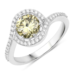 IGI Certified 1.20 Carat Genuine Light Yellow Diamond Center and 0.27cttw White Diamond 18K White Gold Ring (1.47cttw)