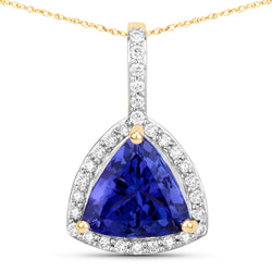 2.29 Carat Genuine Tanzanite and White Diamond 14K Yellow Gold Pendant