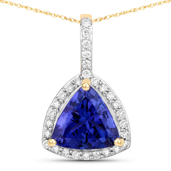 2.29 Carat Genuine Tanzanite and White Diamond 14K Yellow Gold Pendant