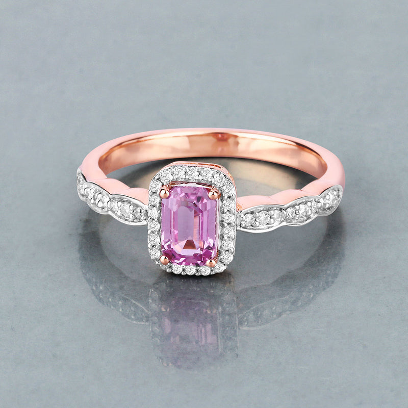 0.80 Carat Genuine Pink Sapphire and White Diamond 14K Rose Gold Ring