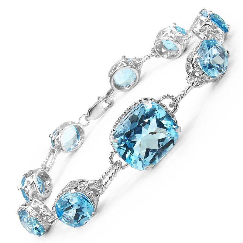 20.70 Carat Genuine Blue Topaz .925 Sterling Silver Bracelet