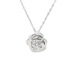 Natural .11ct Diamond Flower Pendant 10KT White Gold