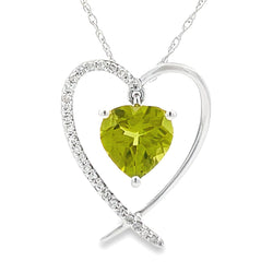 Peridot Diamond Heart Love Pendant 14KT White Gold