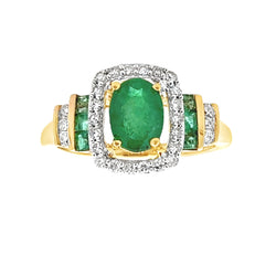 Natural .95ct Emerald Diamond Ring 14KT Yellow Gold