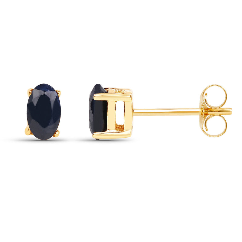 0.70 Carat Genuine Black Sapphire 14K Yellow Gold Earrings