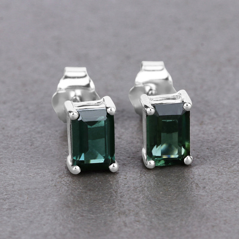 1.30 Carat Genuine Green Tourmaline 14K White Gold Earrings